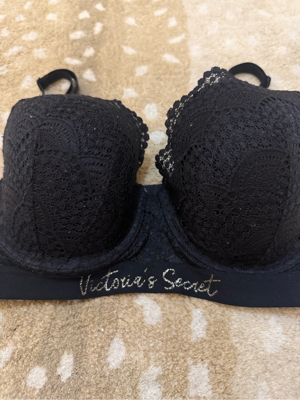 Victoria’s Secret Lightly Lined Demi Bra Black Lace Logo Band 34DD - Picture 4 of 11